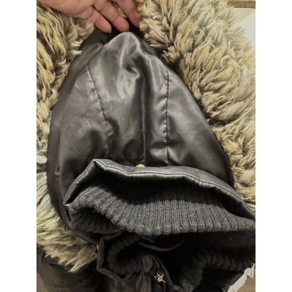 Classic Elements Outerwear Y2K Black & Gold Quilted Faux Fur Hood Women Jacket L - Picture 5 of 8